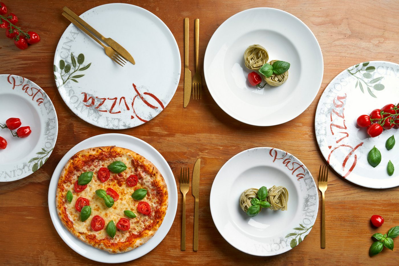 van Well Pizzateller Teller Set Famosa, mit PIZZA Schriftzug, 6er Set, Ø 33 cm, (6 St), Service, Geschirr-Set für 6 Personen – Bild 3 von 3