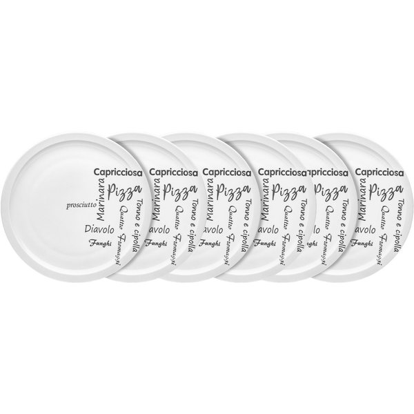 van Well Pizzateller Teller Set, Italia, Teller 30 cm, 6 Stück, (6 St), Porzellan, Typografie-Design, spülmaschinen-/mikrowellengeeignet