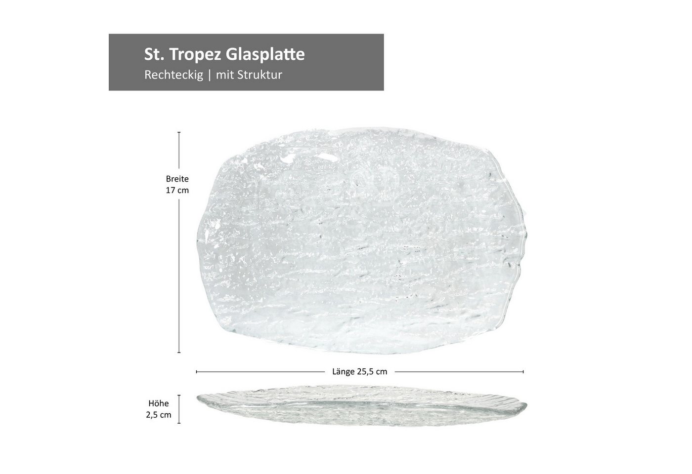 van Well Servierplatte 2er Set St. Tropez Servierplatte Glas rechteckig 25,5 x 17,0 cm, Glas – Bild 5 von 5