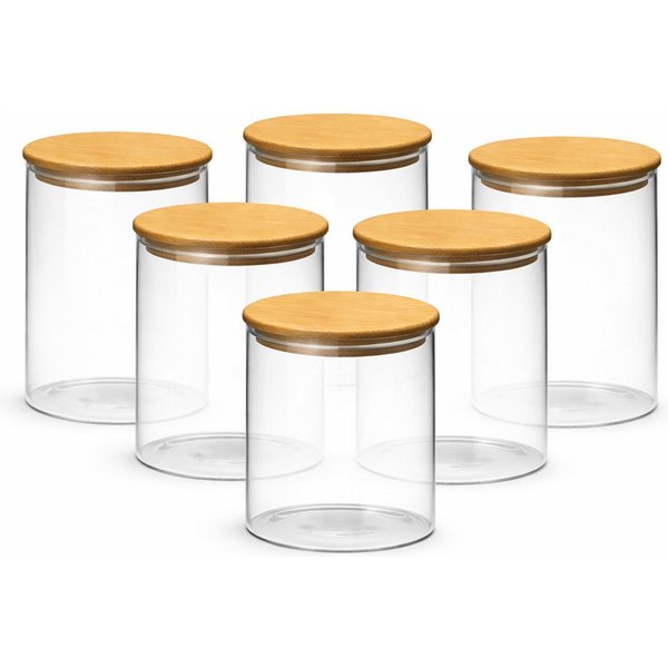van Well Vorratsglas Vorratsdose Ella, 6 Stück, Bambus, Glas, (Set, 6-tlg), mit Bambusdeckel