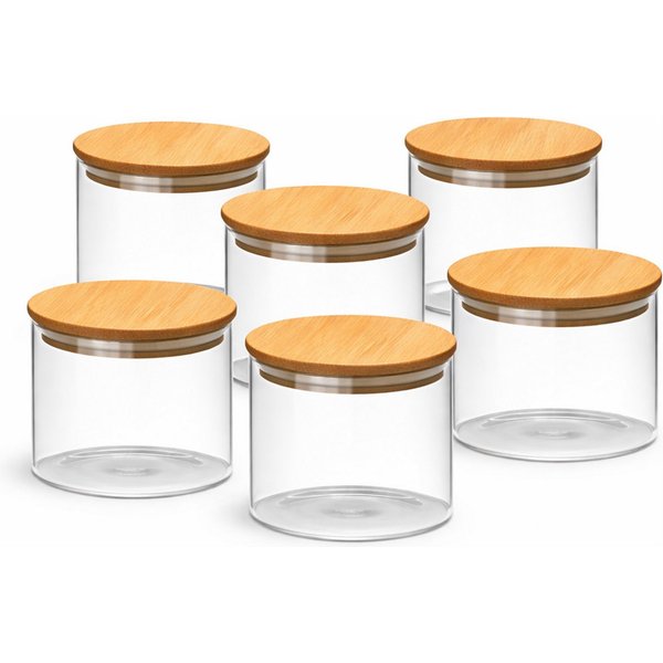 van Well Vorratsglas Vorratsdose Ella, 6 Stück, Bambus, Glas, (Set, 6-tlg), mit Bambusdeckel