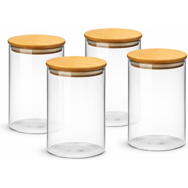 van Well Vorratsglas Vorratsdose Ella, 4 Stück, Bambus, Glas, (Set, 4-tlg), mit Bambusdeckel