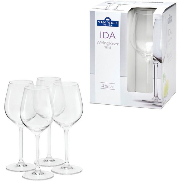 van Well Weinglas Ida, 4-tlg., Glas, spülmaschinengeeignet, 38 cl, 4-teilig