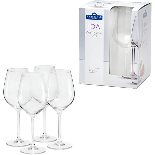van Well Weinglas Ida, 4-tlg., Glas, spülmaschinengeeignet, 50 cl, 4-teilig
