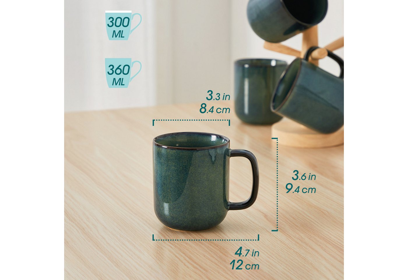 vancasso Becher 4/6-tlg Becher Set, Kaffeetasse für 4/6, Steingut, Reaktivglasur, blau, 4-tlg., Steingut – Bild 2 von 5