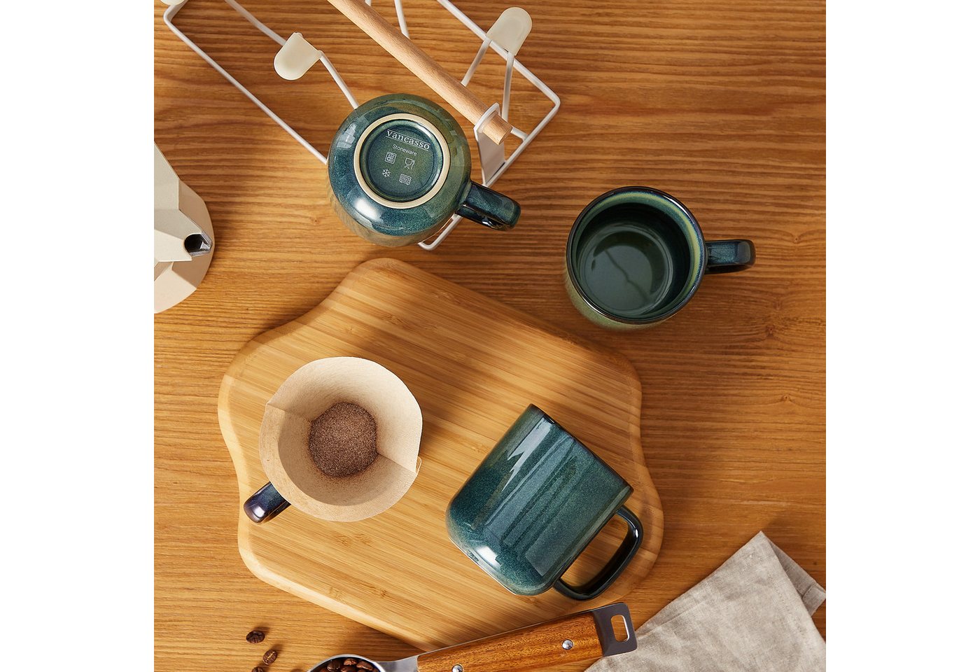 vancasso Becher 4/6-tlg Becher Set, Kaffeetasse für 4/6, Steingut, Reaktivglasur, blau, 4-tlg., Steingut – Bild 3 von 5