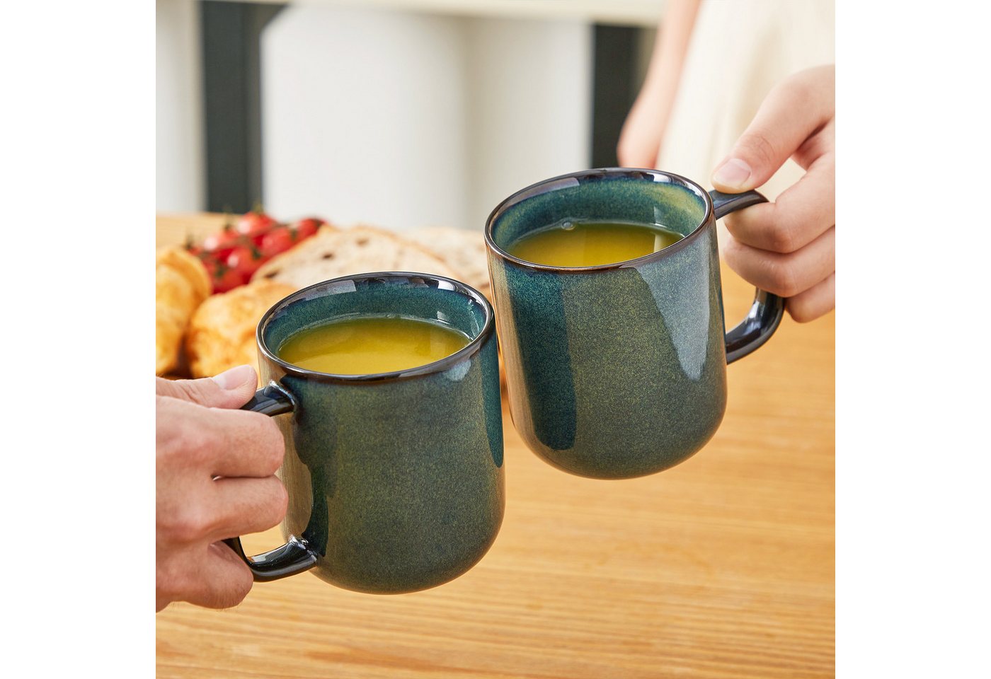 vancasso Becher 4/6-tlg Becher Set, Kaffeetasse für 4/6, Steingut, Reaktivglasur, blau, 4-tlg., Steingut – Bild 4 von 5
