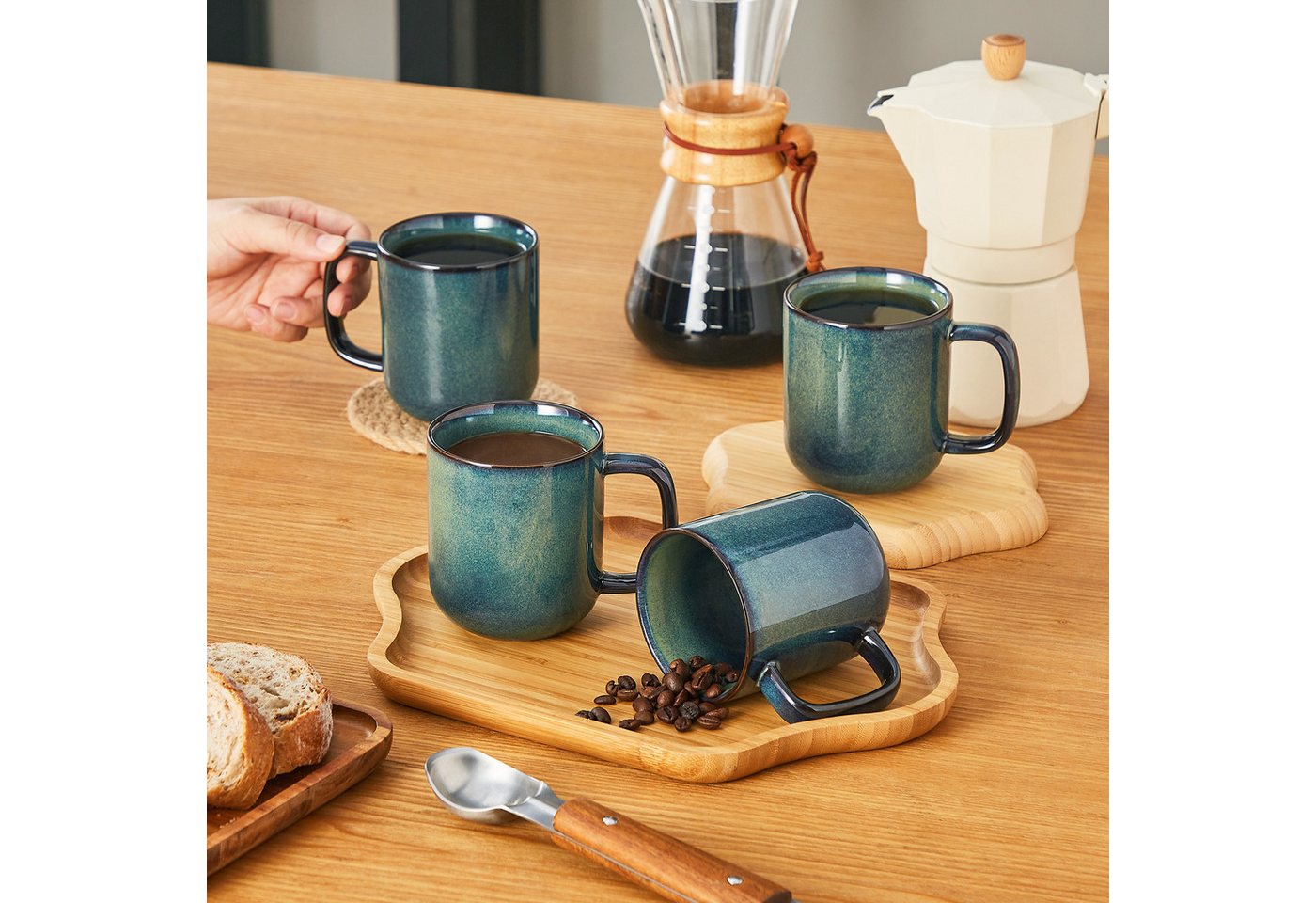 vancasso Becher 4/6-tlg Becher Set, Kaffeetasse für 4/6, Steingut, Reaktivglasur, blau, 4-tlg., Steingut – Bild 5 von 5