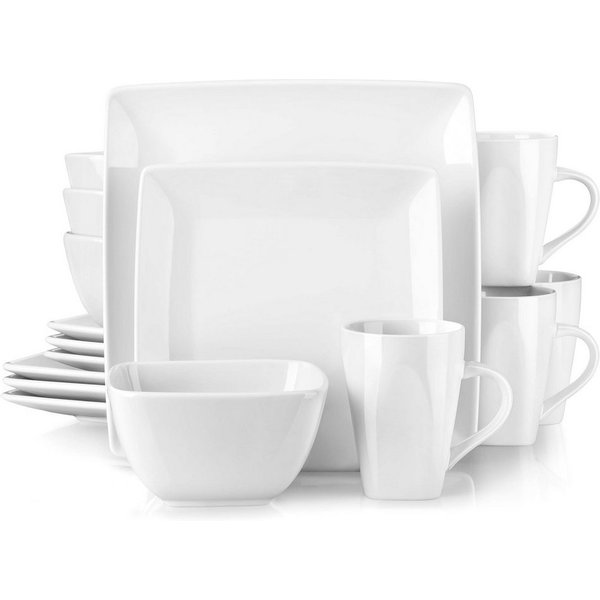 vancasso Geschirr-Set 12/16-tlg Kombiservice, für 4, Steingut, Rechteckig (16-tlg), 4 Personen, Steingut