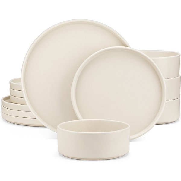 vancasso Geschirr-Set 12tlg Tafelservice, Steingut Geschirrset für 4 Personen, Cremeweiß (12-tlg), 4 Personen, Steingut