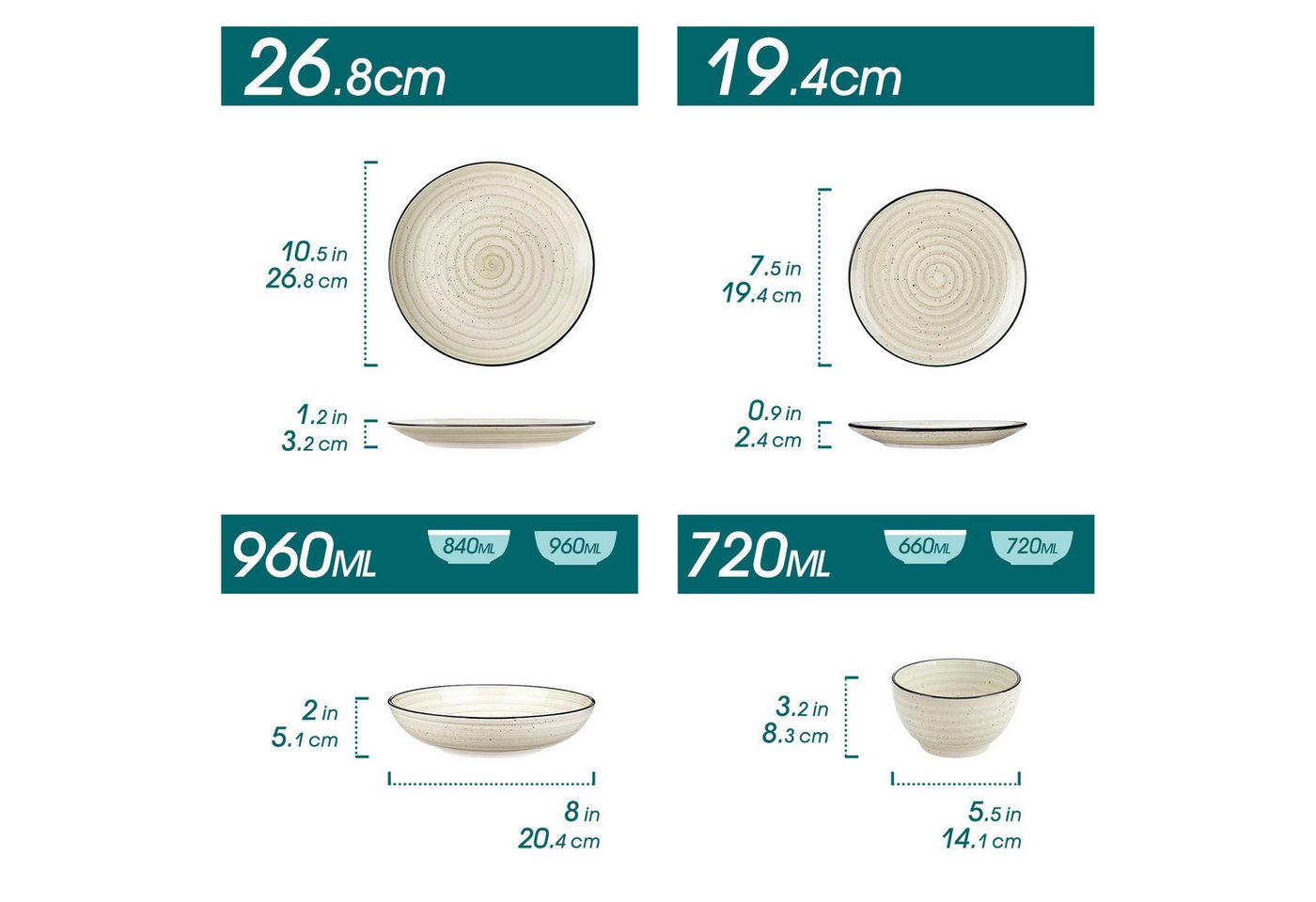 vancasso Geschirr-Set Gerschirrset, Steingut Tafelservice, für 6/4 (24-tlg), 6 Personen, Steingut – Bild 2 von 5