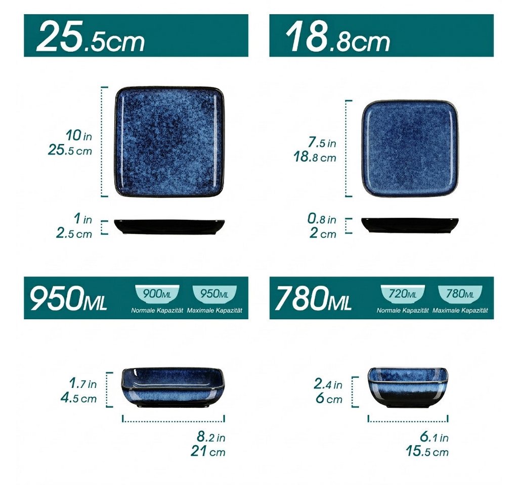 vancasso Geschirr-Set Kombiservice, für 4, Steingut, Reaktivglasur (16-tlg), 4 Personen, Steingut – Bild 2 von 5