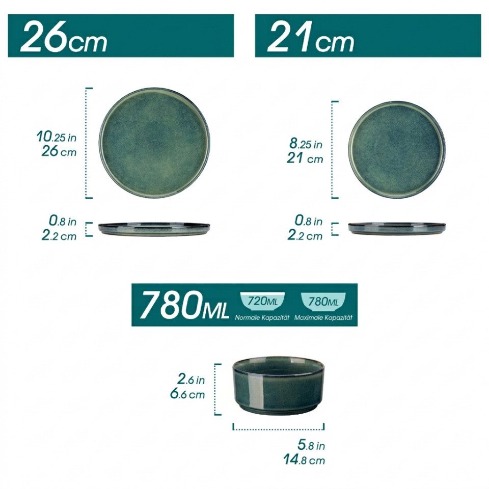 vancasso Geschirr-Set Kombiservice, für 4/6, Steingut, Reaktivglasur (12-tlg), 4 Personen, Steingut – Bild 2 von 5