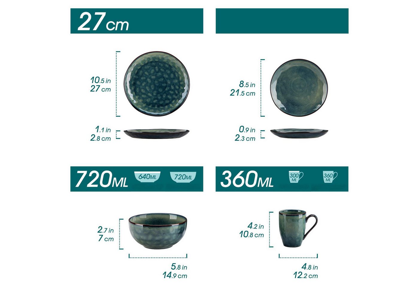 vancasso Geschirr-Set Kombiservice, für 4/6, Steingut, Reaktivglasur (16-tlg), 4 Personen, Steingut – Bild 2 von 5