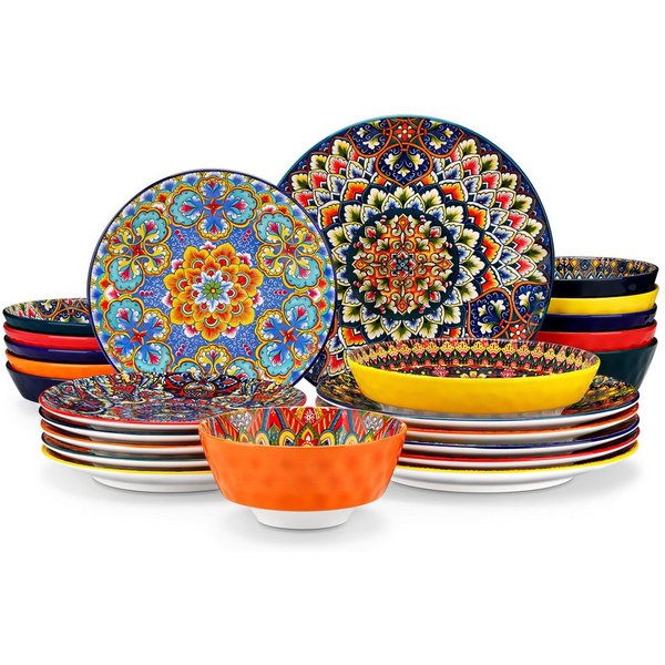 vancasso Geschirr-Set Tafelservice, Geschirr-Set LUMI für 6/4, Porzellan, BOHO-Stil (24-tlg), 6 Personen, Porzellan