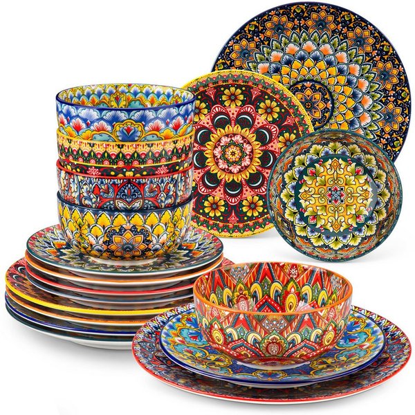 vancasso Geschirr-Set Tafelservice, Geschirr-Set LUMI für 6/4, Porzellan, BOHO-Stil (18-tlg), 6 Personen, Porzellan
