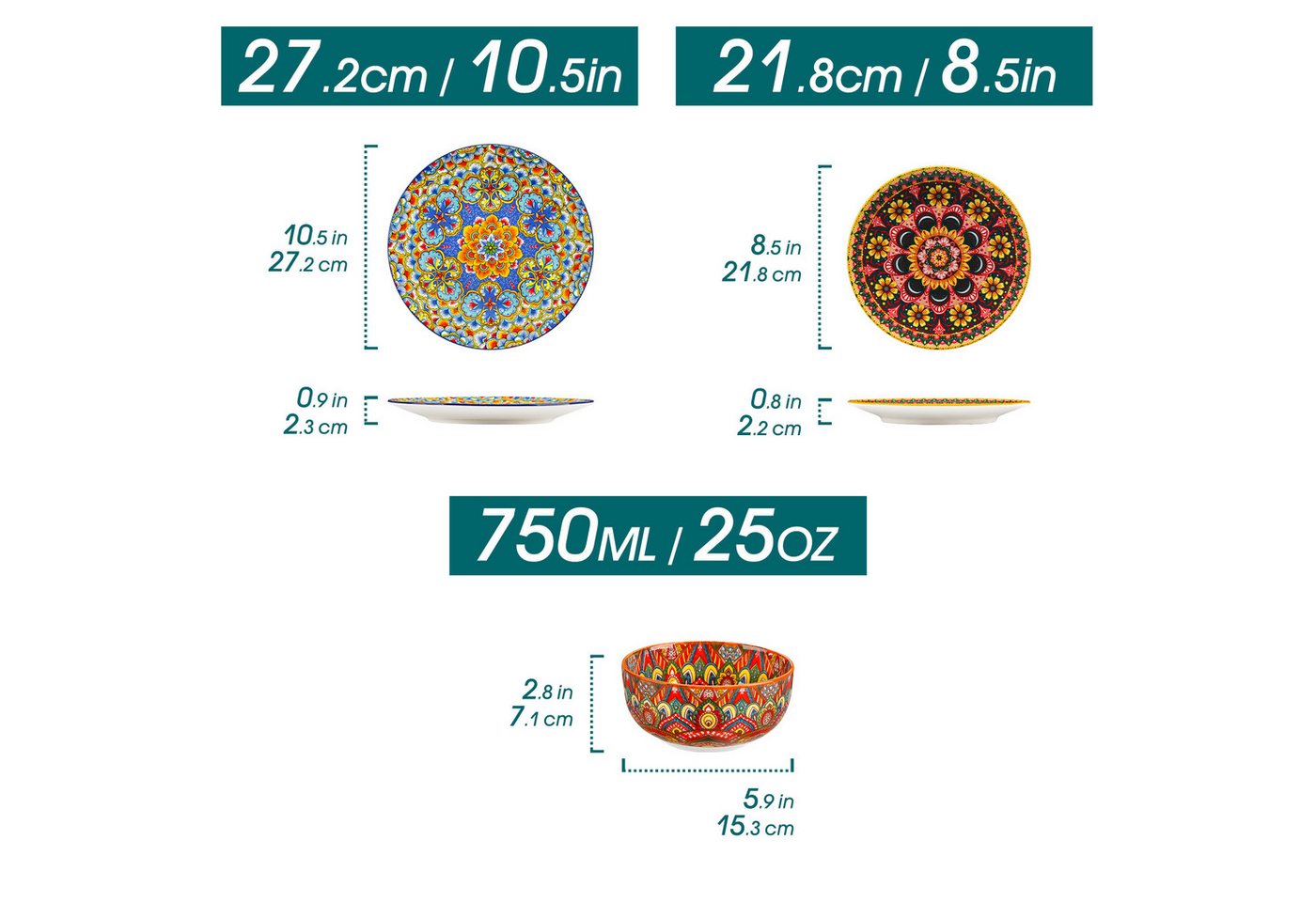 vancasso Geschirr-Set Tafelservice, Geschirr-Set LUMI für 6/4, Porzellan, BOHO-Stil (18-tlg), 6 Personen, Porzellan – Bild 2 von 5