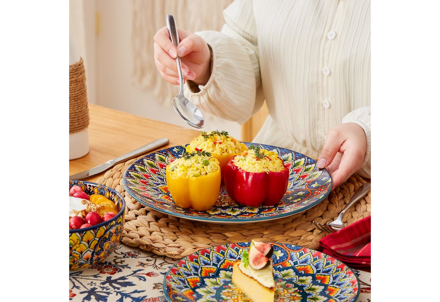 vancasso Geschirr-Set Tafelservice, Geschirr-Set LUMI für 6/4, Porzellan, BOHO-Stil (18-tlg), 6 Personen, Porzellan – Bild 5 von 5