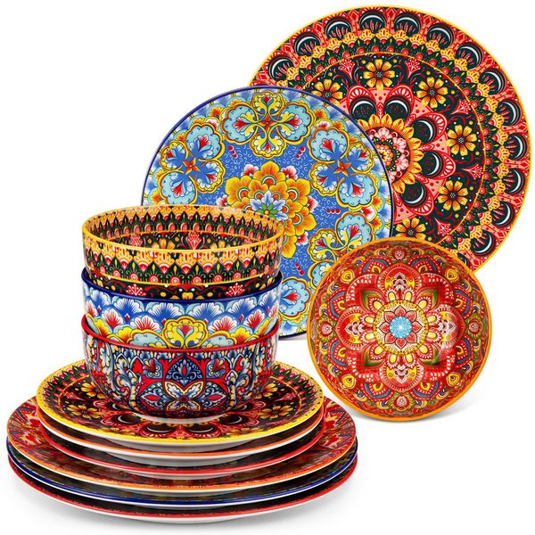 vancasso Geschirr-Set Tafelservice, Geschirr-Set LUMI für 6/4, Porzellan, BOHO-Stil (12-tlg), 4 Personen, Porzellan