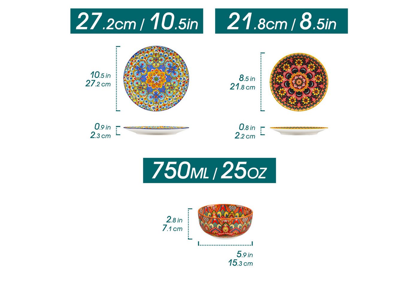 vancasso Geschirr-Set Tafelservice, Geschirr-Set LUMI für 6/4, Porzellan, BOHO-Stil (12-tlg), 4 Personen, Porzellan – Bild 2 von 5