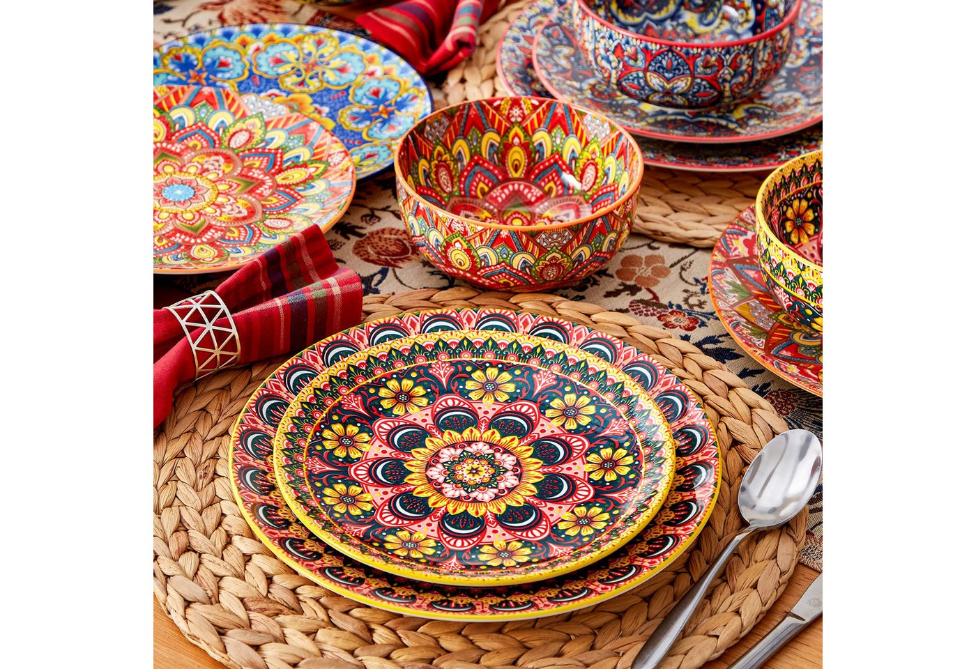 vancasso Geschirr-Set Tafelservice, Geschirr-Set LUMI für 6/4, Porzellan, BOHO-Stil (12-tlg), 4 Personen, Porzellan – Bild 4 von 5