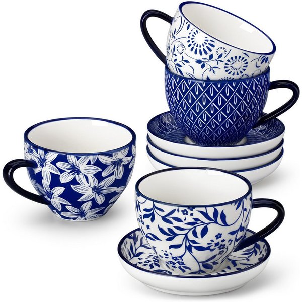 vancasso Kaffeeservice 4tlg Kaffeeservice, Porzellan Cappuccino-Tasse mit Unterteller, 240ML (4-tlg), 4 Personen, Porzellan