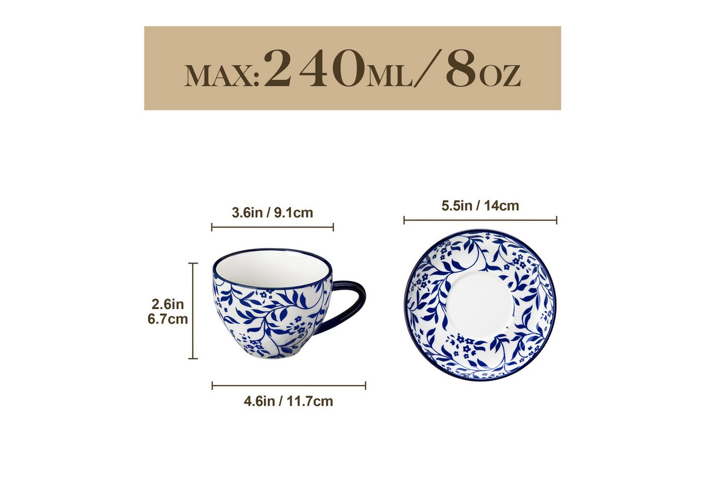 vancasso Kaffeeservice 4tlg Kaffeeservice, Porzellan Cappuccino-Tasse mit Unterteller, 240ML (4-tlg), 4 Personen, Porzellan – Bild 2 von 5