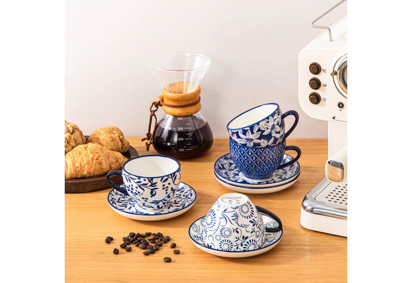 vancasso Kaffeeservice 4tlg Kaffeeservice, Porzellan Cappuccino-Tasse mit Unterteller, 240ML (4-tlg), 4 Personen, Porzellan – Bild 4 von 5