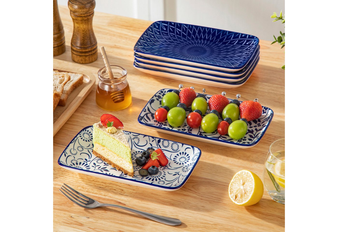 vancasso Sushiteller 6tlg Sushi-Platte, Porzellan Servierteller, rechteckig, Blau und Weiß, (6 St) – Bild 4 von 5