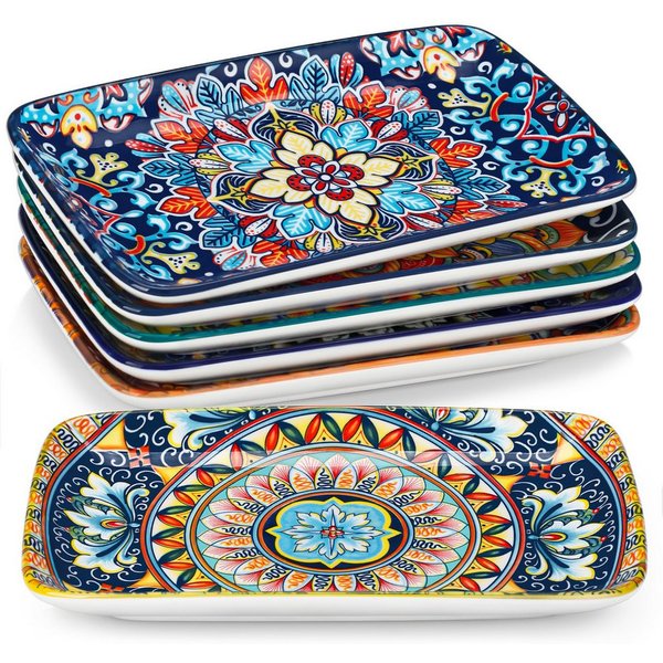vancasso Sushiteller Sushi-Platte, Porzellan Servierteller, rechteckig, BOHO-Stil, (6 St)