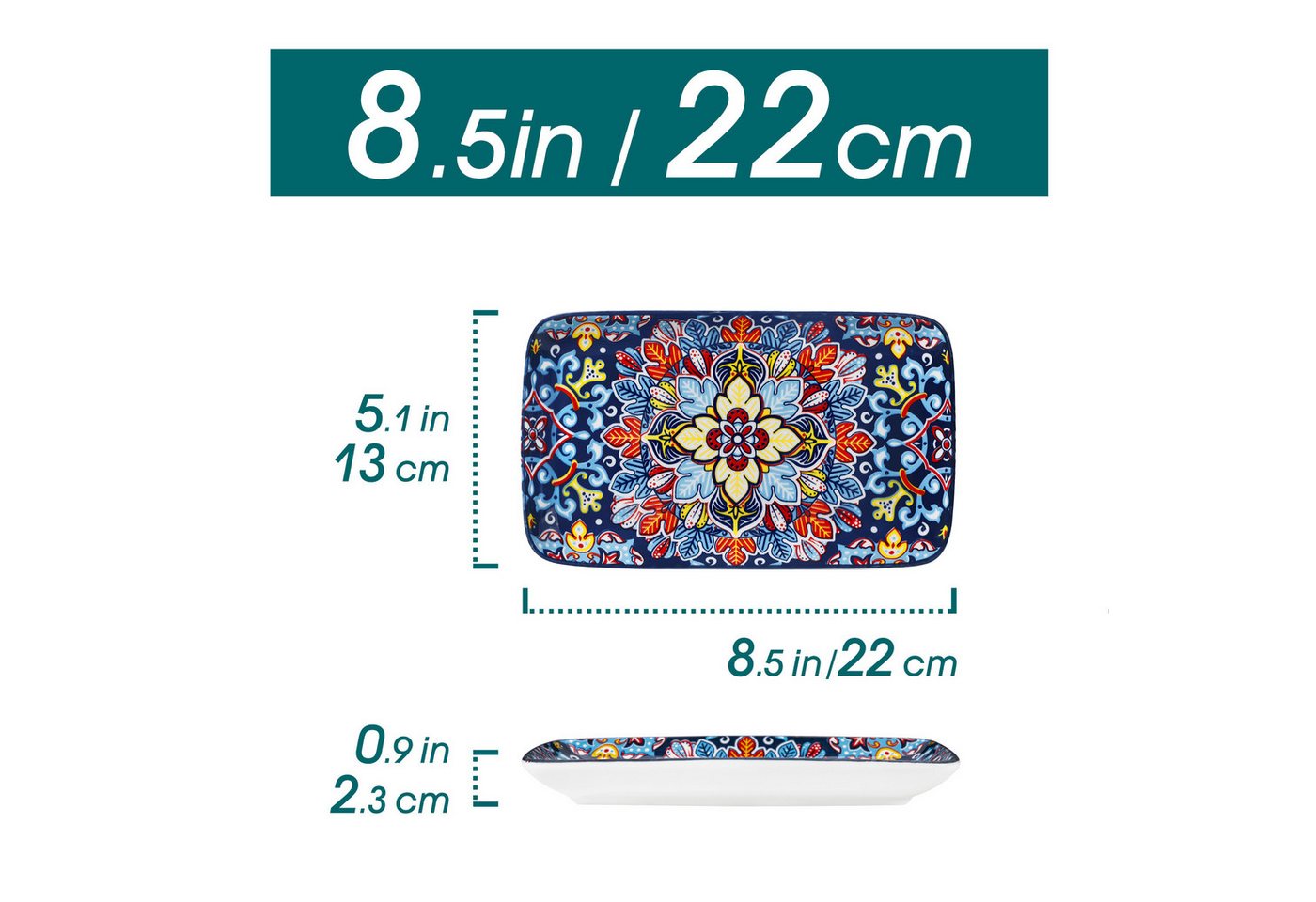 vancasso Sushiteller Sushi-Platte, Porzellan Servierteller, rechteckig, BOHO-Stil, (6 St) – Bild 2 von 5