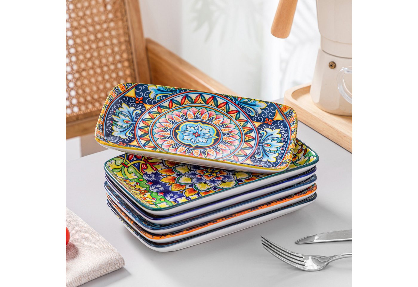 vancasso Sushiteller Sushi-Platte, Porzellan Servierteller, rechteckig, BOHO-Stil, (6 St) – Bild 3 von 5