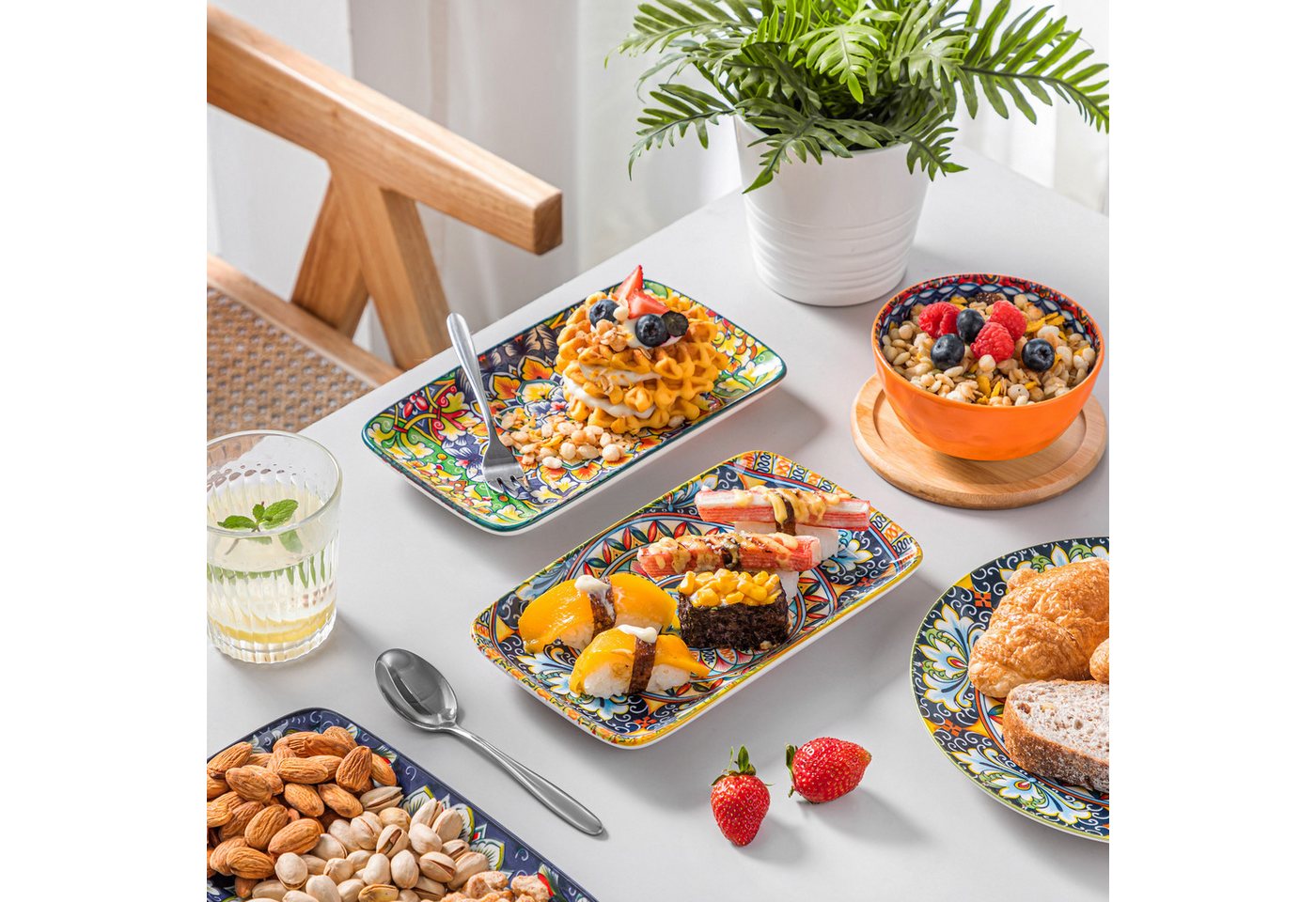 vancasso Sushiteller Sushi-Platte, Porzellan Servierteller, rechteckig, BOHO-Stil, (6 St) – Bild 5 von 5