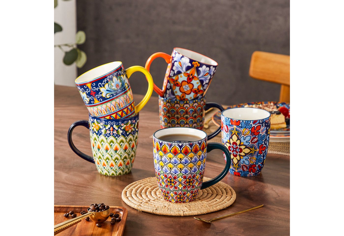 vancasso Tasse 6-tlg Tassen Set, Becher für 6, Porzellan, BOHO-Stil, 420ML, 6-tlg., Porzellan – Bild 3 von 5