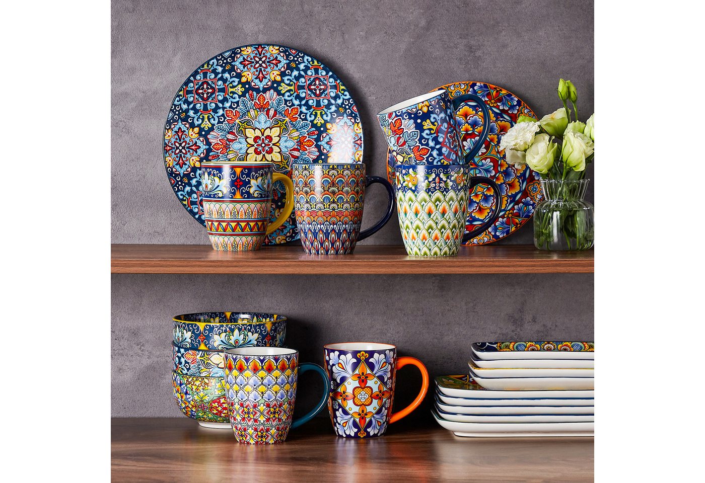 vancasso Tasse 6-tlg Tassen Set, Becher für 6, Porzellan, BOHO-Stil, 420ML, 6-tlg., Porzellan – Bild 4 von 5