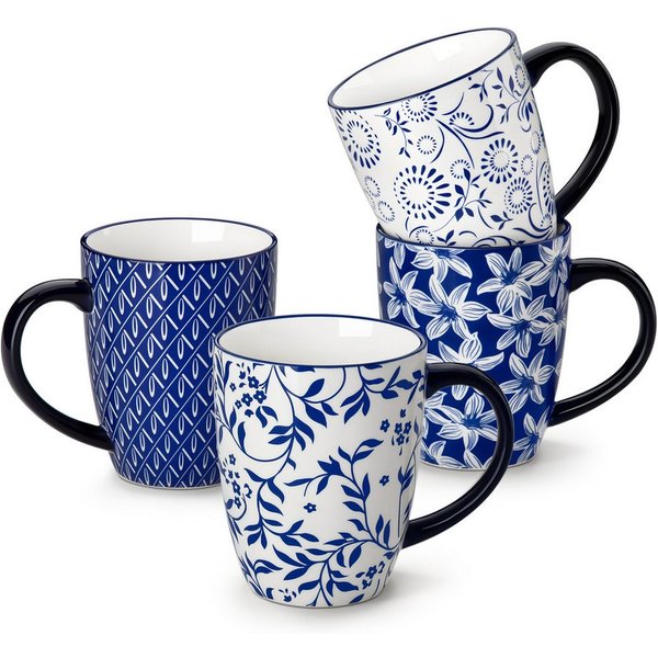 vancasso Tasse Tassen Set, Becher für 4/6, Porzellan, 420ml, Blau und Weiß, 4-tlg., Porzellan