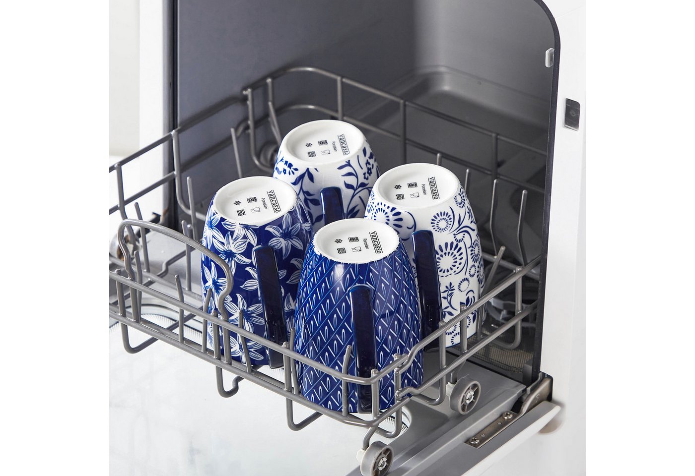 vancasso Tasse Tassen Set, Becher für 4/6, Porzellan, 420ml, Blau und Weiß, 4-tlg., Porzellan – Bild 3 von 5