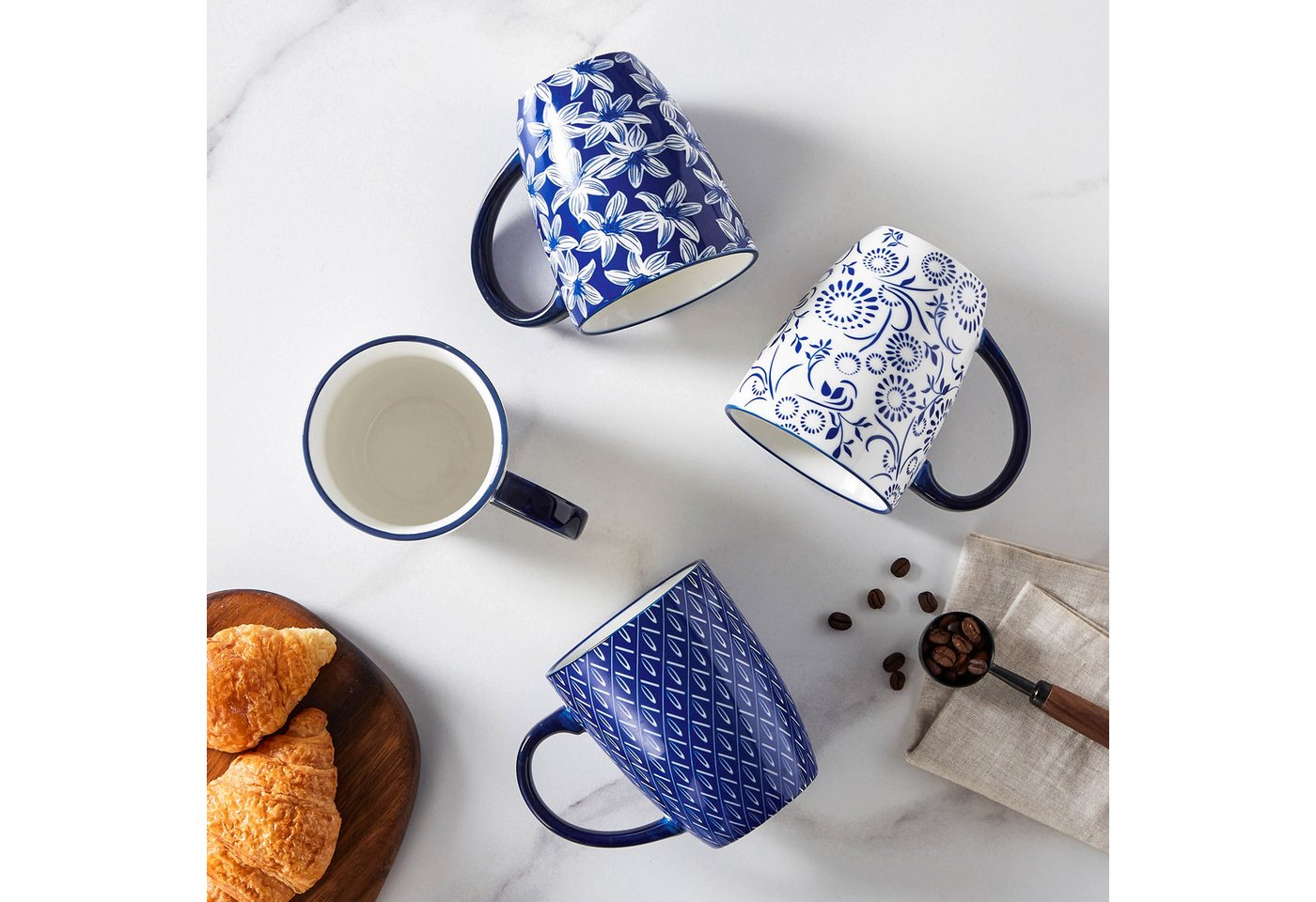 vancasso Tasse Tassen Set, Becher für 4/6, Porzellan, 420ml, Blau und Weiß, 4-tlg., Porzellan – Bild 4 von 5