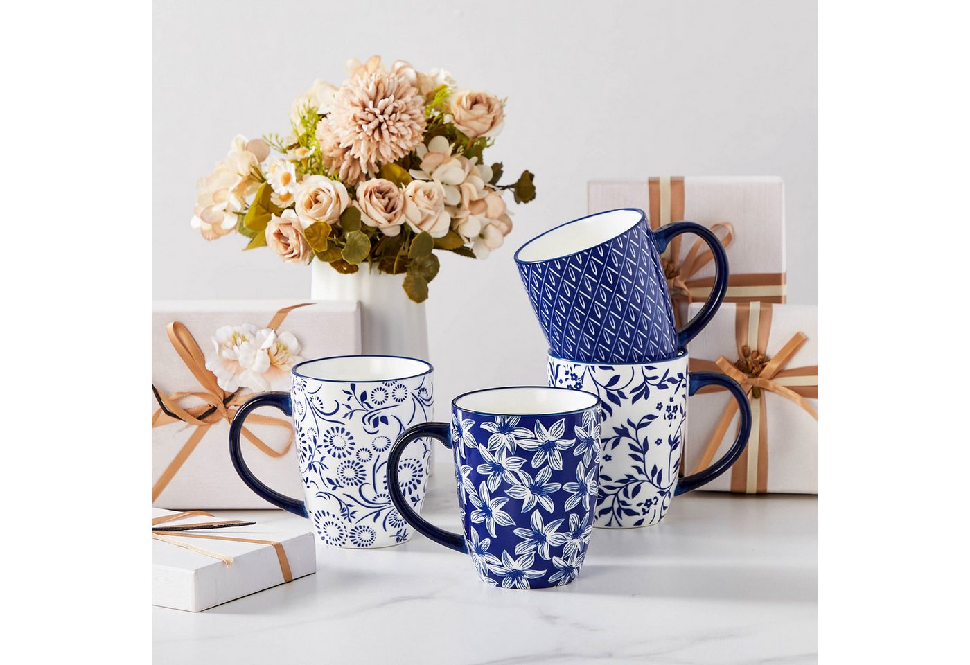 vancasso Tasse Tassen Set, Becher für 4/6, Porzellan, 420ml, Blau und Weiß, 4-tlg., Porzellan – Bild 5 von 5