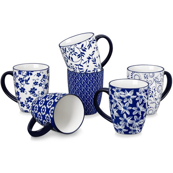 vancasso Tasse Tassen Set, Becher für 4/6, Porzellan, 420ml, Blau und Weiß, 6-tlg., Porzellan