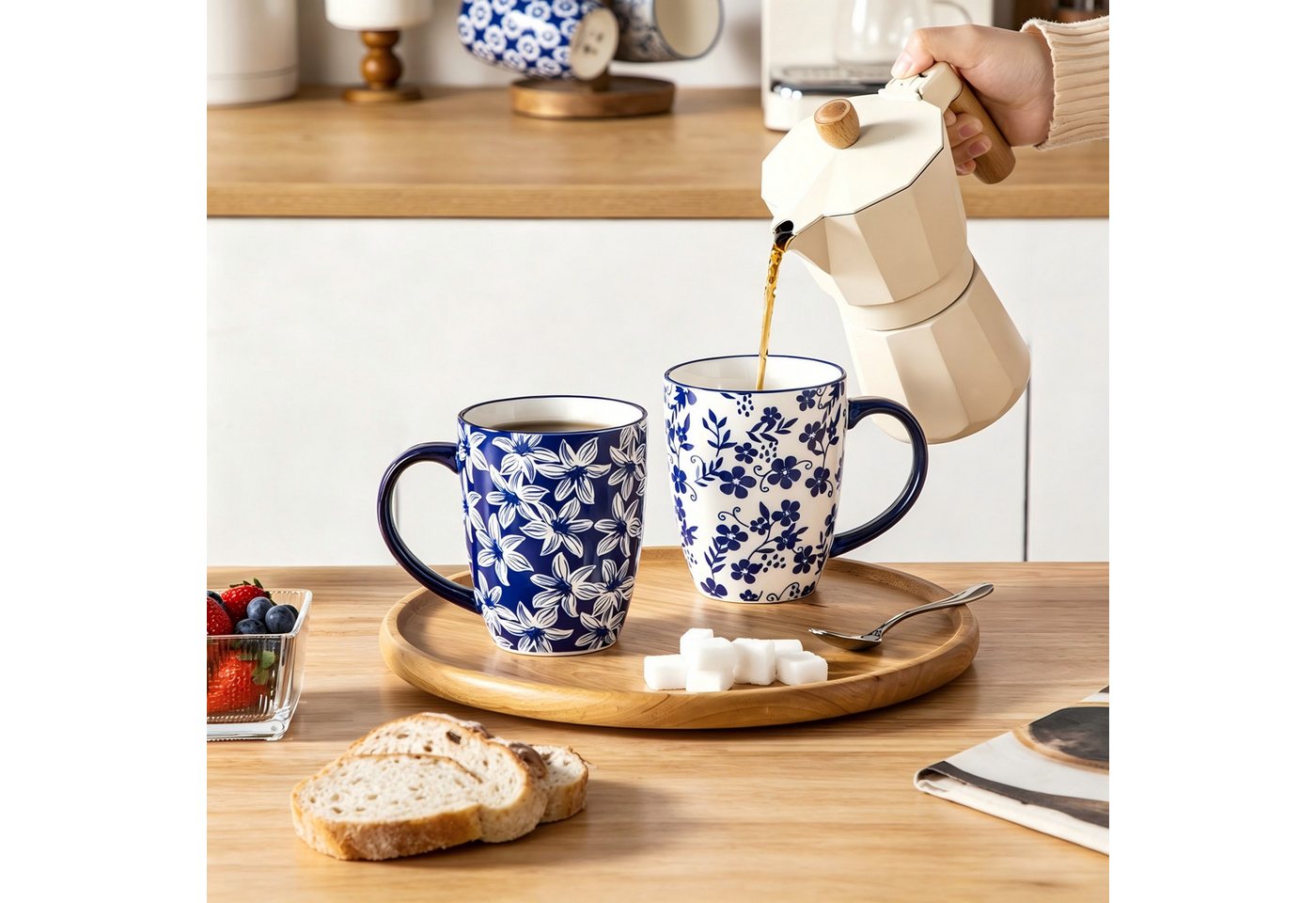 vancasso Tasse Tassen Set, Becher für 4/6, Porzellan, 420ml, Blau und Weiß, 6-tlg., Porzellan – Bild 3 von 5