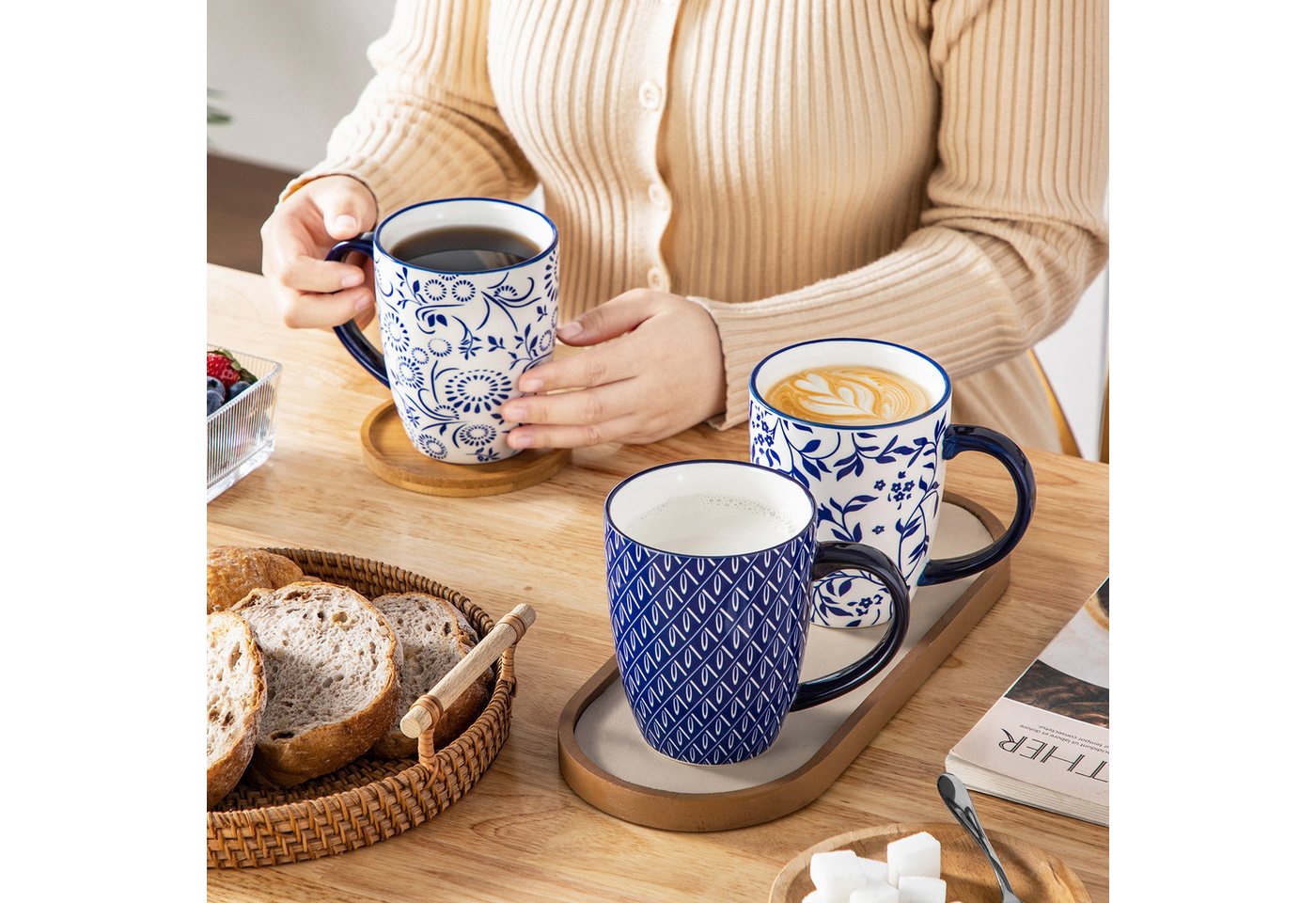 vancasso Tasse Tassen Set, Becher für 4/6, Porzellan, 420ml, Blau und Weiß, 6-tlg., Porzellan – Bild 5 von 5