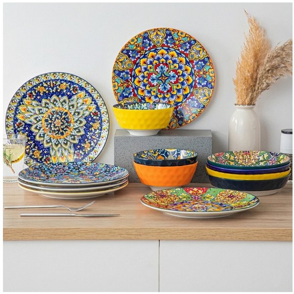 vancasso Teller-Set SIMI, 6-tlg Speiseteller, für 6, Porzellan, BOHO-Stil (6-tlg), 6 Personen, Porzellan