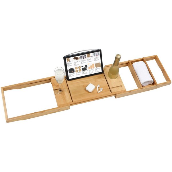 VanHenry Badewannenablage verstellbar, mit Getränkehalter und Ablage, 75 - 105 cm