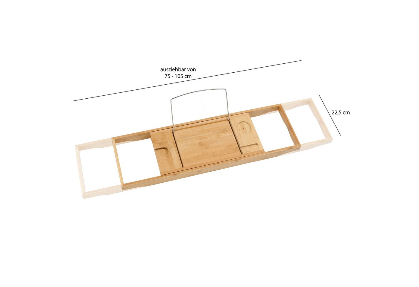 VanHenry Badewannenablage verstellbar, mit Getränkehalter und Ablage, 75 - 105 cm – Bild 2 von 5