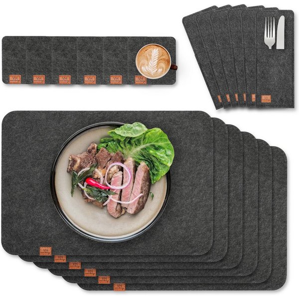 VanHenry Platzset Filz Tischsets 18er Set Abwaschbare Untersetzer & Bestecktaschen, (18-St)