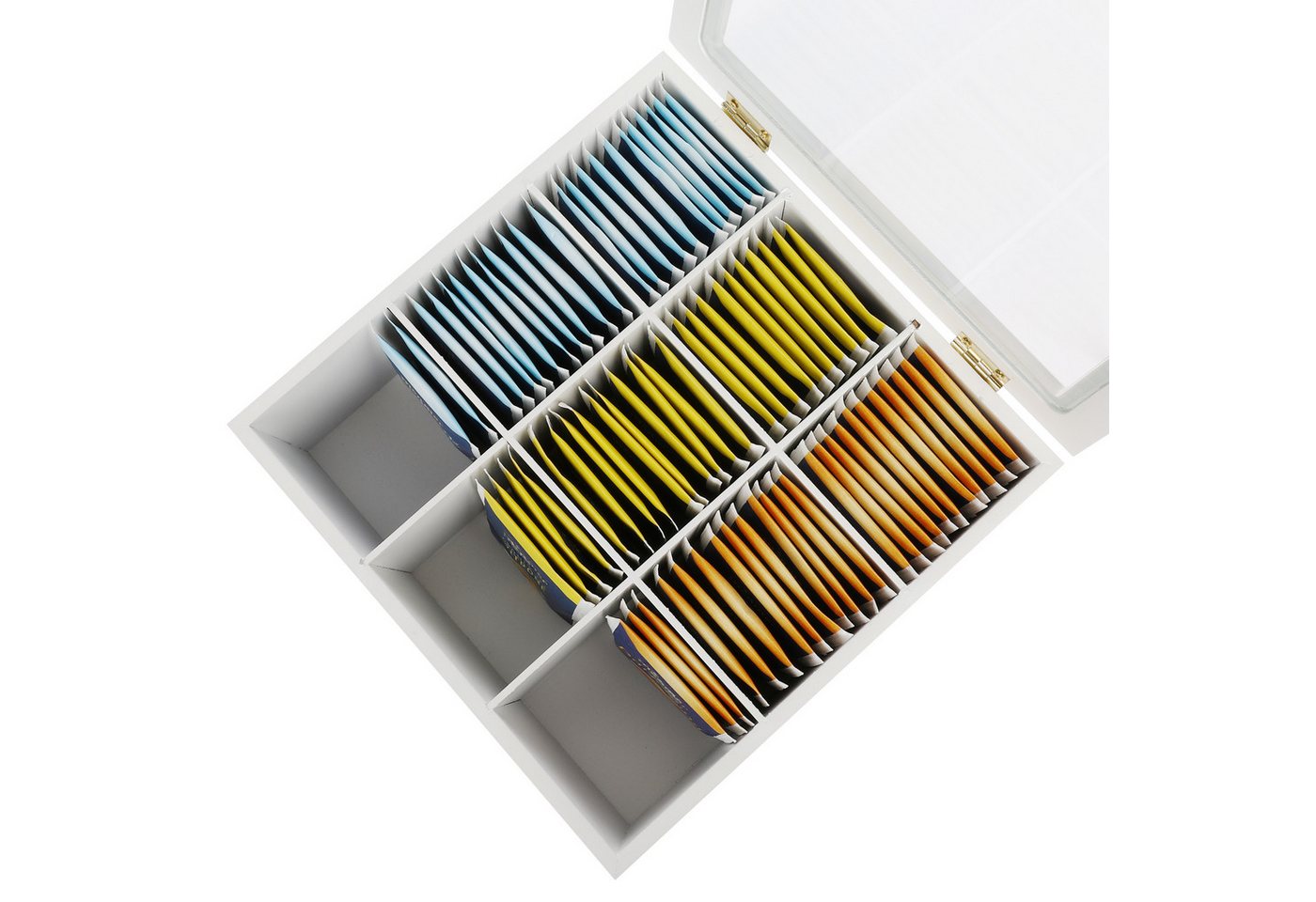 VanHenry Teebox Teekiste aus Holz mit 9 Fächern und Sichtfenster, (1-tlg), Teebeutel Aufbewahrungsbox Weiß – Bild 3 von 4