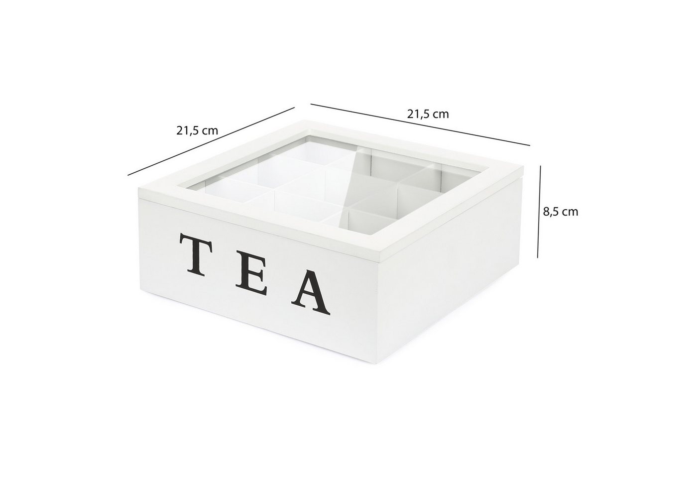 VanHenry Teebox Teekiste aus Holz mit 9 Fächern und Sichtfenster, (1-tlg), Teebeutel Aufbewahrungsbox Weiß – Bild 4 von 4