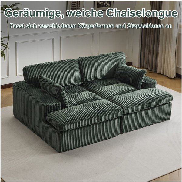 Vankel Big-Sofa Schlafsofa 2-Sitzer Couch mit Bettfunktion und weichem Cordstoff, Bequemes Sofa für kleine Räume mit weichem Cord und Gästefunktion