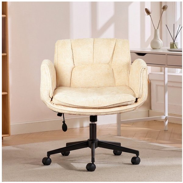 Vankel Drehstuhl Bürostuhl ergonomisch mit breitem Sitz & 5-fach Armlehnen, Schreibtischstuhl mit Chenille-Bezug, Rollen & 150 kg